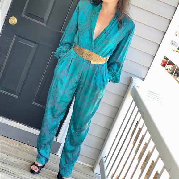 Vintage 80s floral boho romper jumper jumpsuit - Picture 5 of 10
